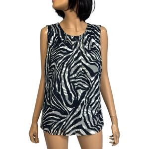 Sheer Chiffon Silk Animal Print Top 10 Sleeveless Office Neutral Mob Wife JNY